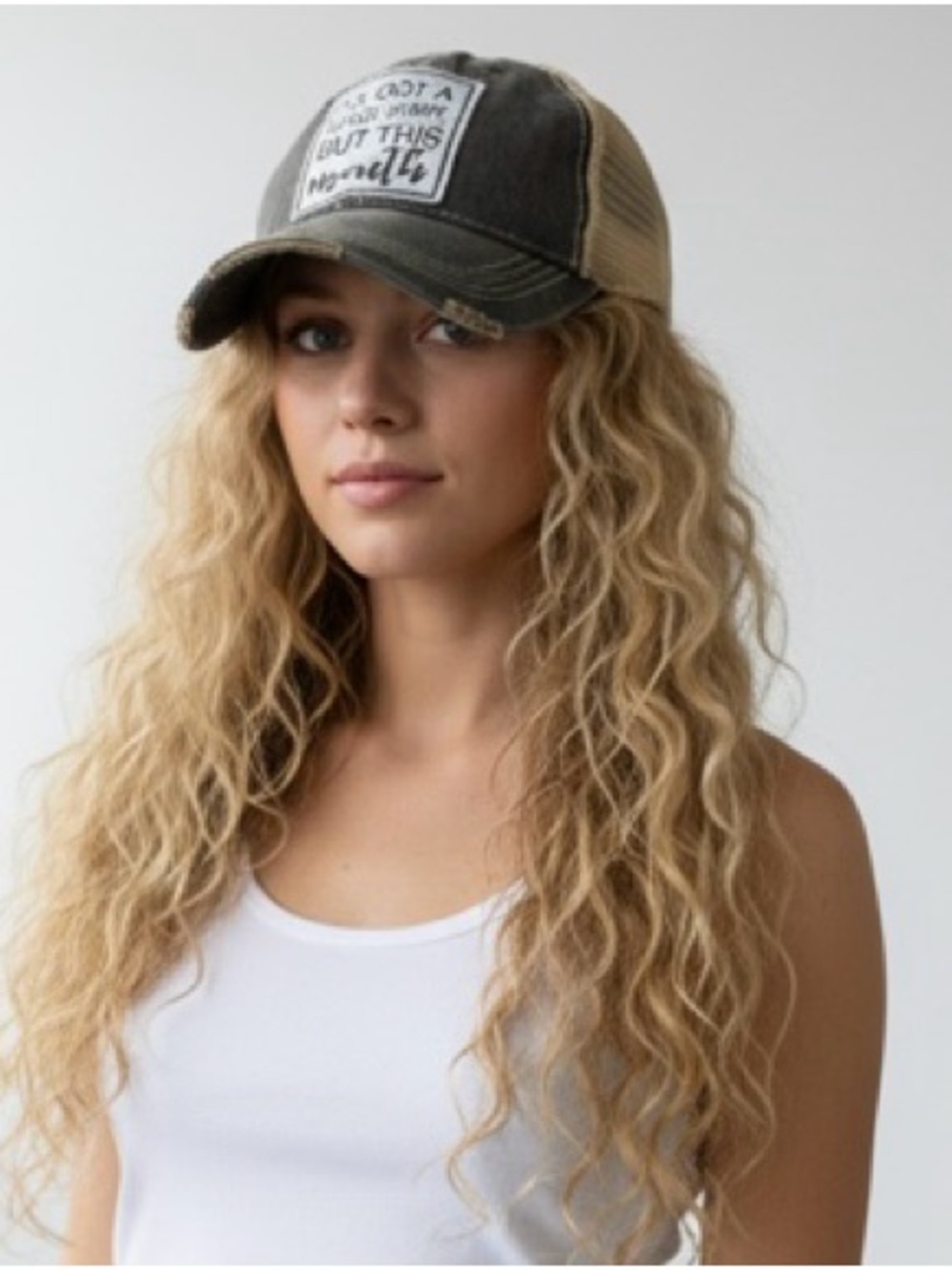 Vintage-Style Black & Tan Mesh Cap with 'I've Got a Good Heart' Patch